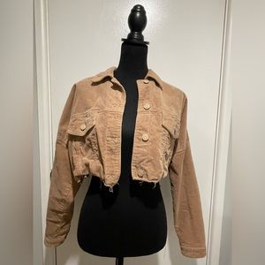 Cropped Distressed Hem Corduroy Jacket